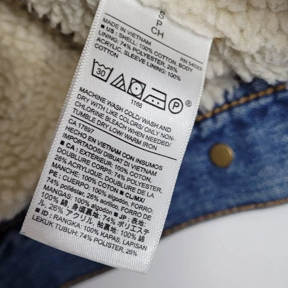 Old Navy men's sherpa lined denim button front trucker jacket size small
